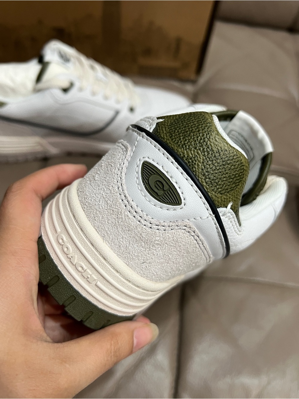 Coach White Sneakers with Olive Green Accents,Women Size:8 - Picture 6 of 8